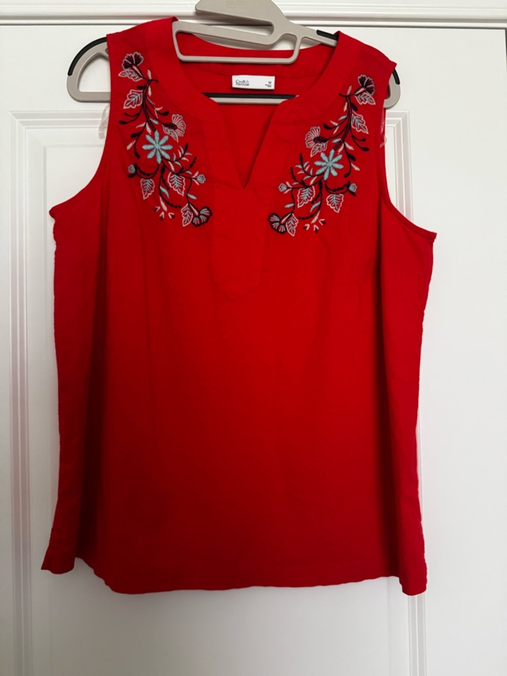 Red Embroidered Sleeveless Cotton Top Size M - Picture 7 of 8